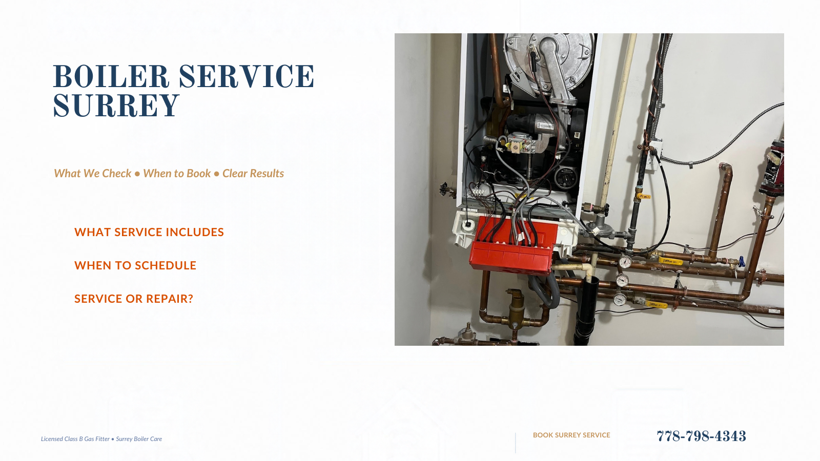Boiler Service Surrey banner with an open Viessmann boiler and maintenance visit topics