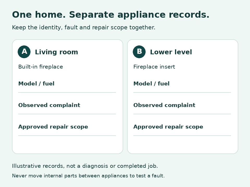 Keep each fireplace and repair record together Fireplace Repair Langley diagram with separate identity and repair records for two appliances